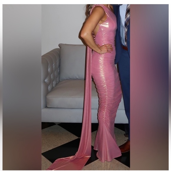 NWT Retrofete Shannon Dress in golden peach - pink metallic - Size L - Picture 11 of 13